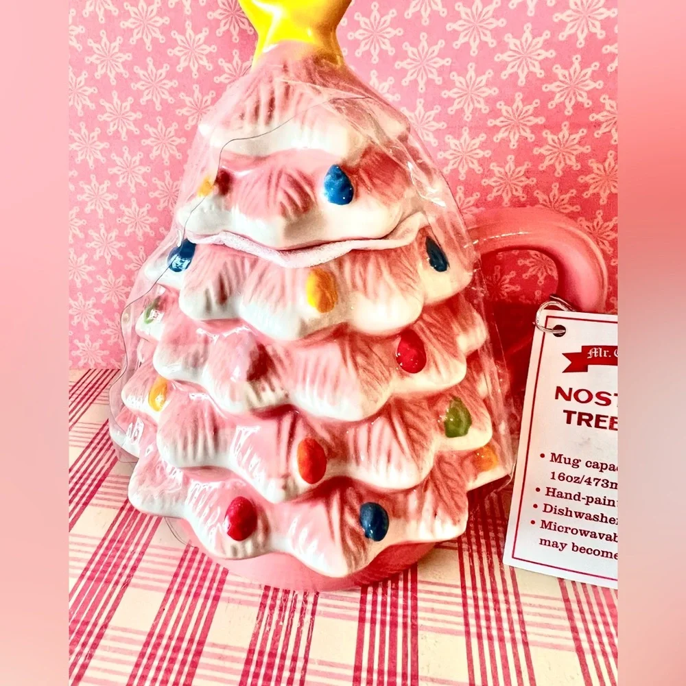Mr. Christmas Pink Nostalgic Tree Mug with Topper Ornaments Star Coffee
